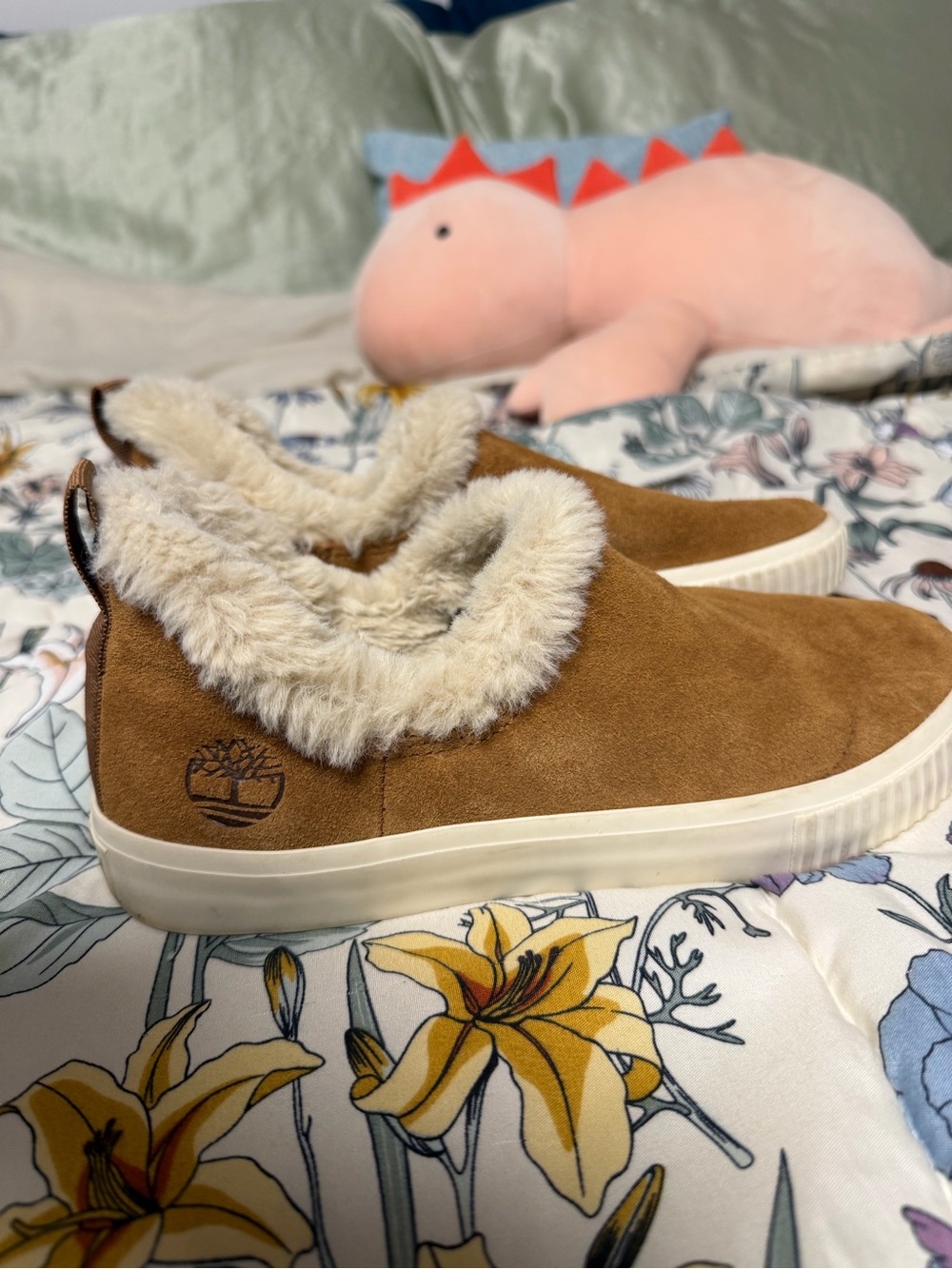 Timberland Brown Suede Faux-Fur Ankle Slip-On Booties